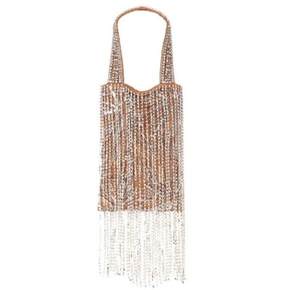 Retrofete Nude And Silver Crystal Fringe Bag New With Tags - Picture 3 of 8